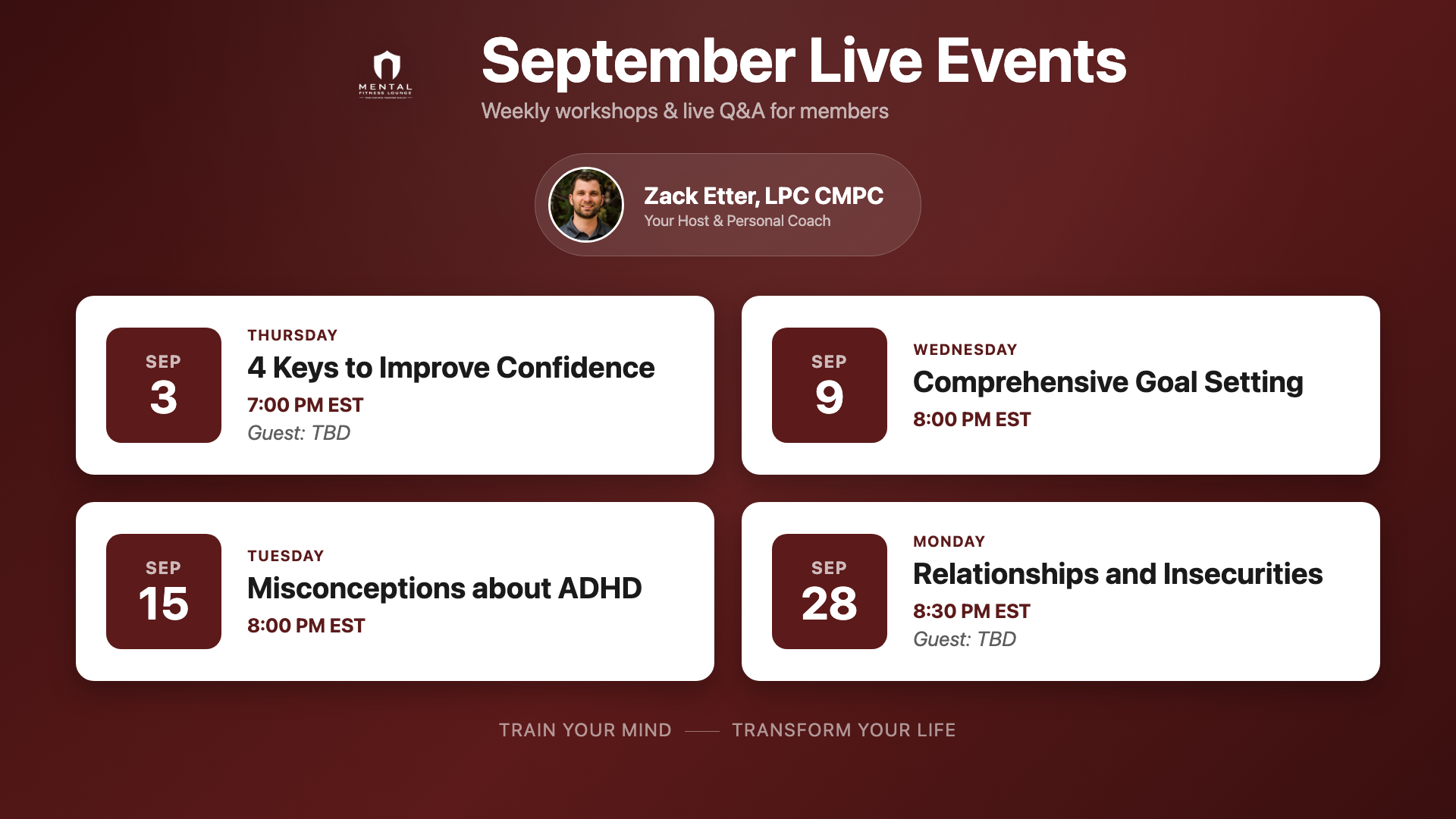 September Live Events Calendar